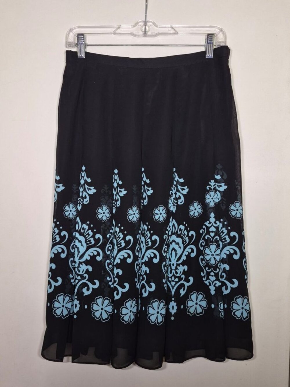 Studio I Black & Aqua Floral Chiffon Midi Skirt - Size 8 (NWT Without Tags)